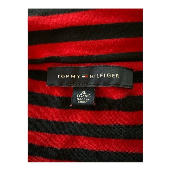 Tommy Hilfiger cowl neck knit pullover, size XL, red and black striped. - Picture 3 of 6